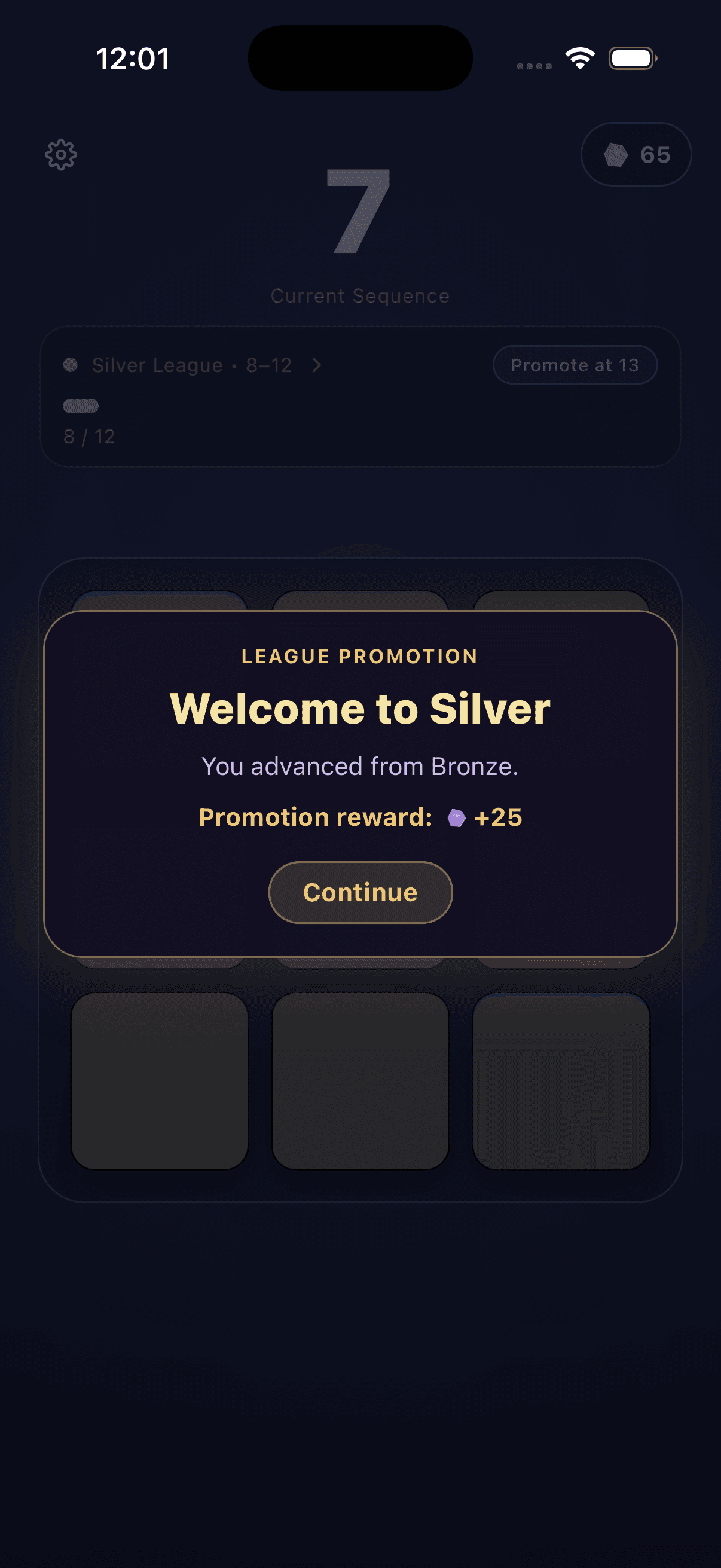 League promotion modal showing advancement to Silver