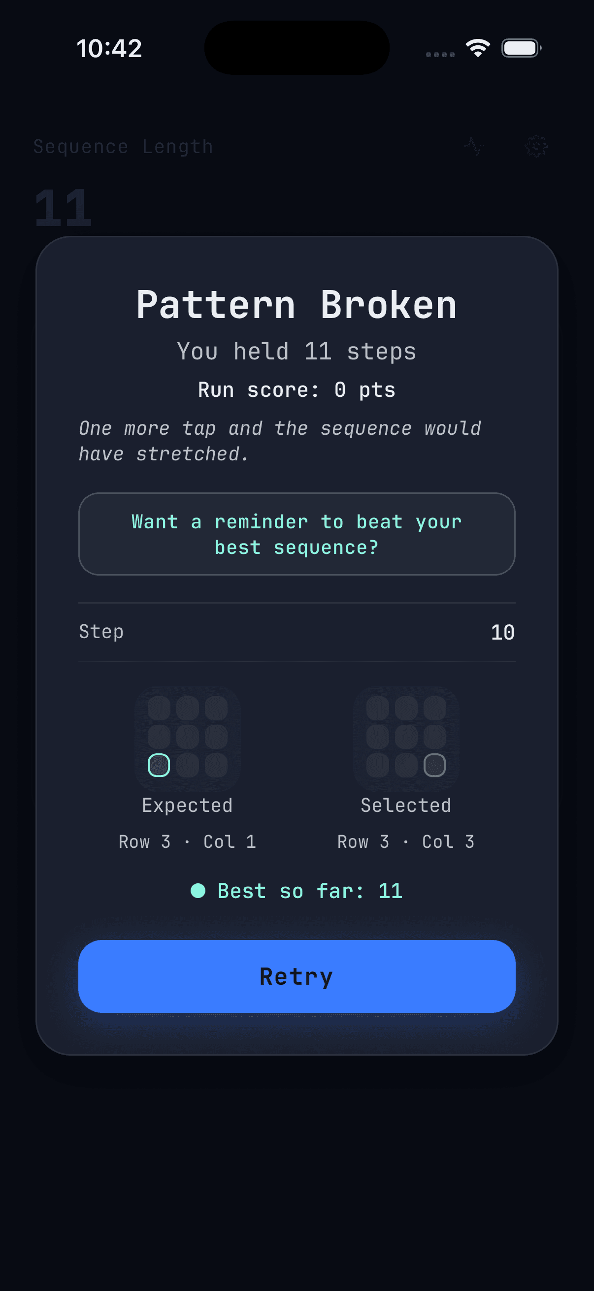 Failure frame highlighting the penalty